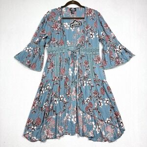 Angie Cardigan Women Small Kimono Duster Bell Sleeve Floral Crochet Tie Boho NWT